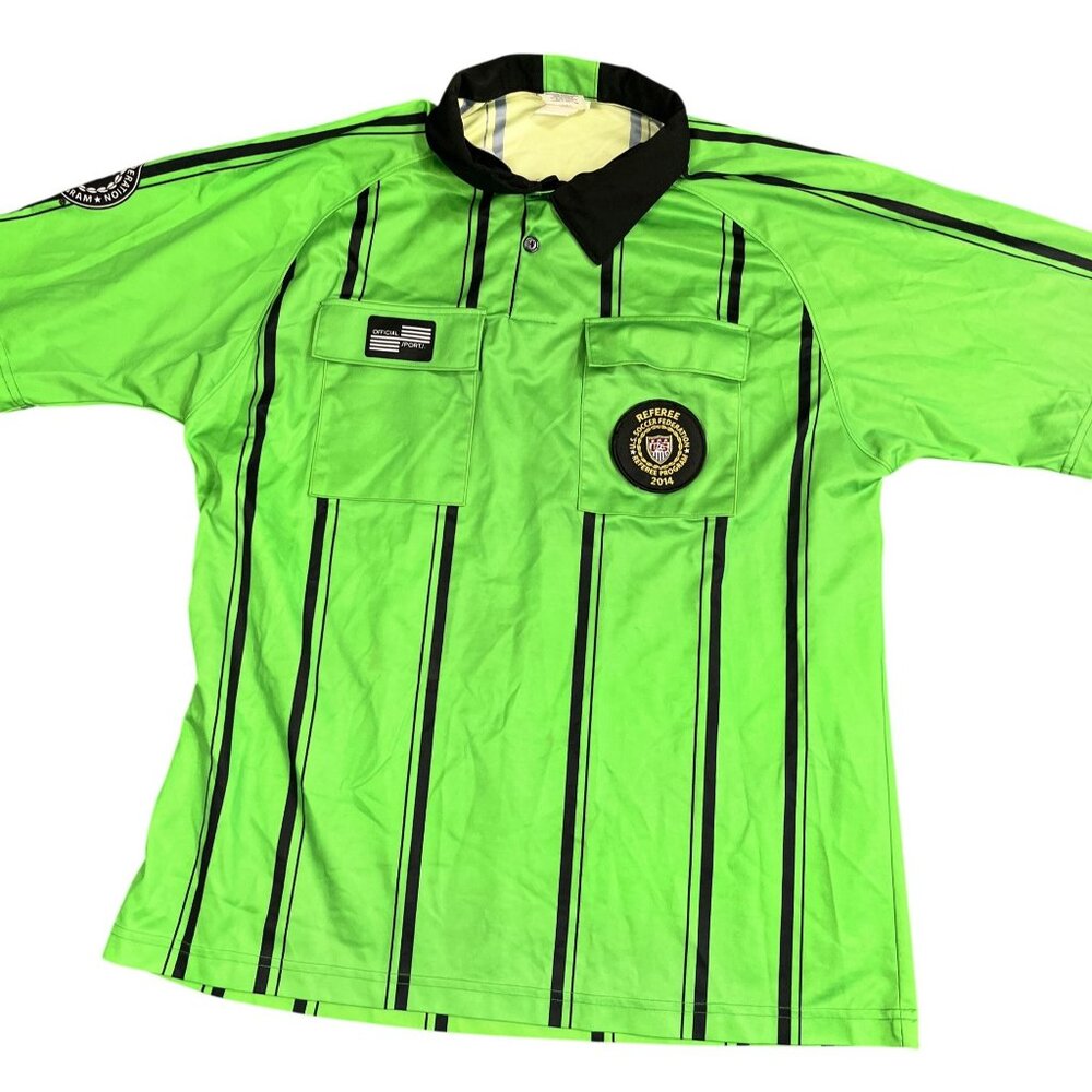 Official Sports International US Soccer Referee Shirt Neon Green Striped 2014 L